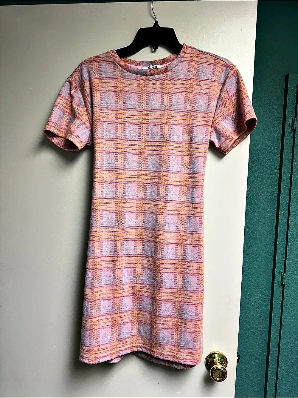 Steve Madden Paulinna Dress Plaid Mini Dress Pink & Blue Medium